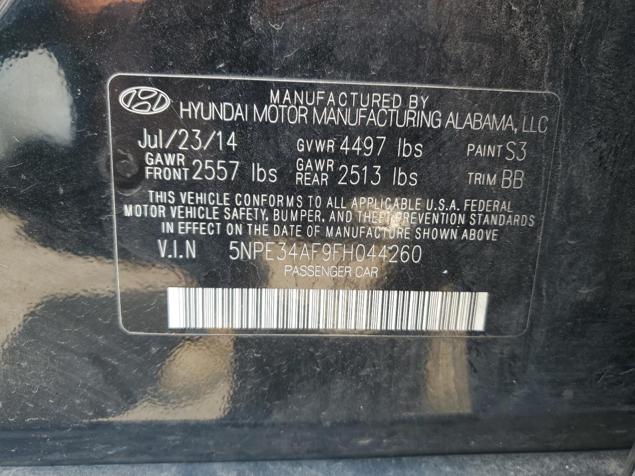 5NPE34AF9FH044260 2015 Hyundai Sonata Sport