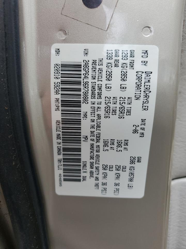 2006 Chrysler Town & Country Limited VIN: 2A8GP64L96R780802 Lot: 58244994