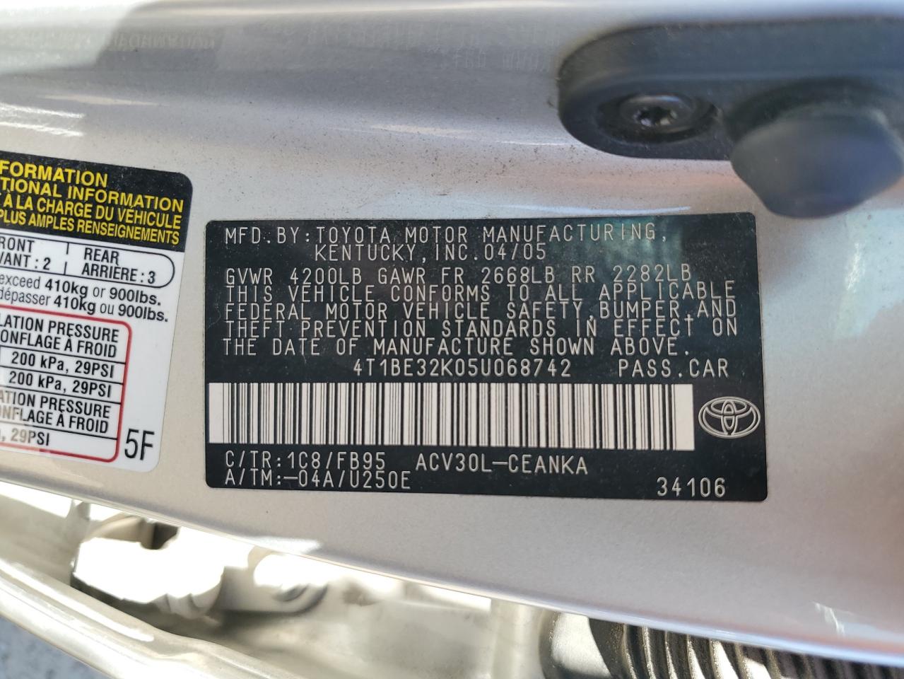 4T1BE32K05U068742 2005 Toyota Camry Le