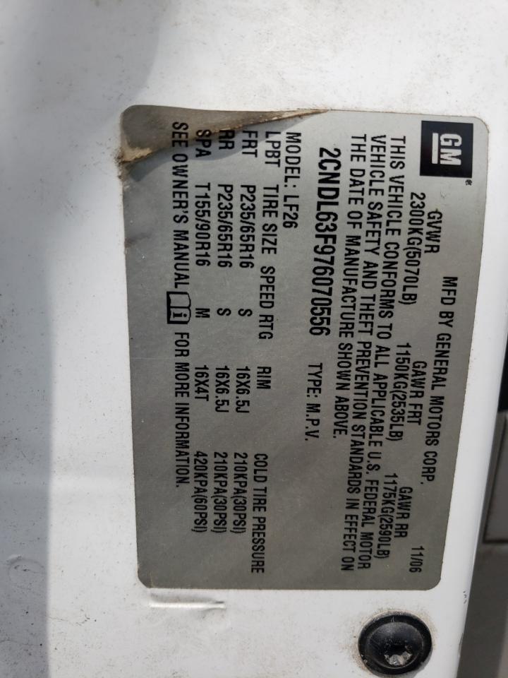 2007 Chevrolet Equinox Lt VIN: 2CNDL63F976070556 Lot: 65829393