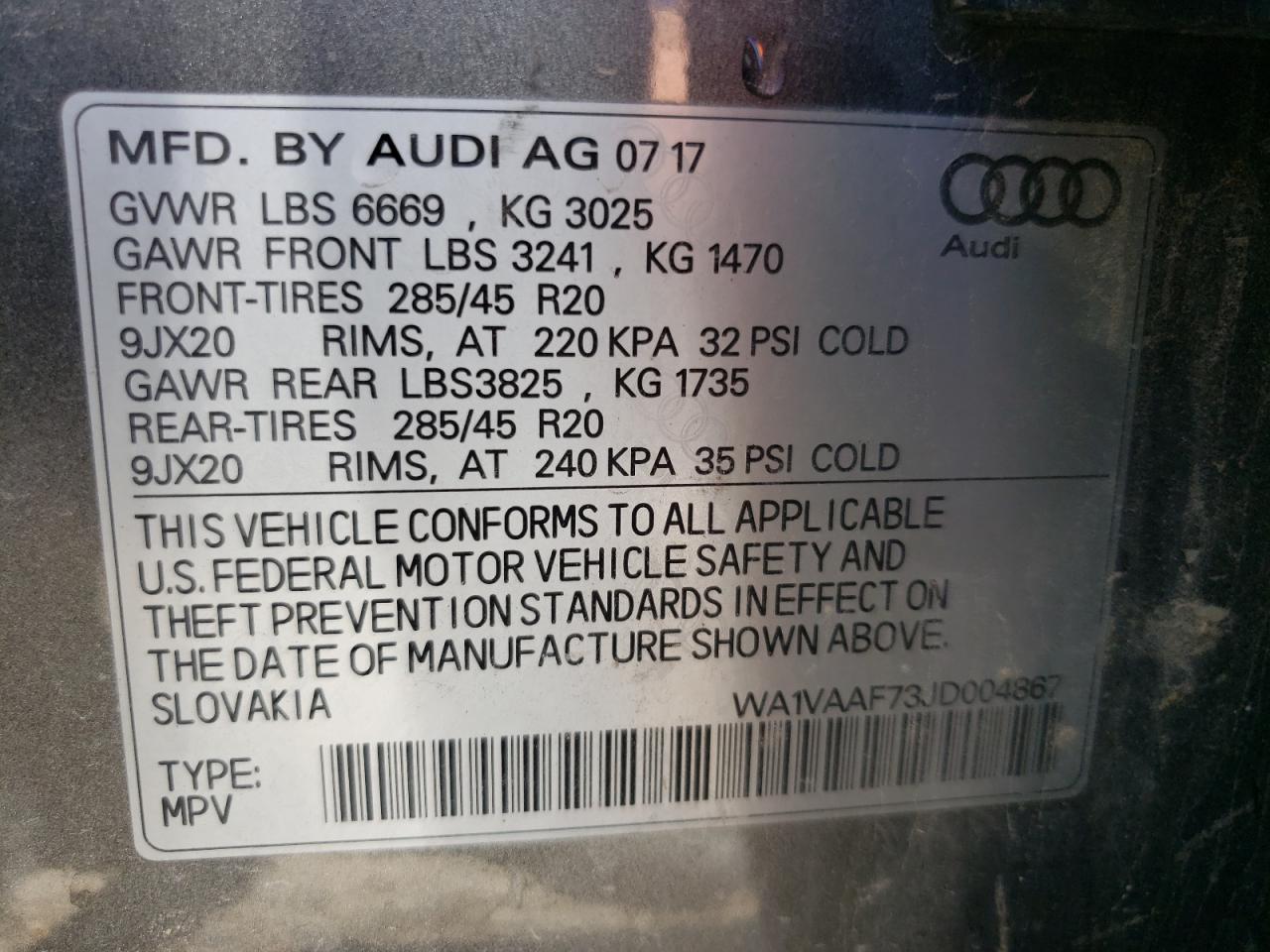 WA1VAAF73JD004867 2018 Audi Q7 Prestige