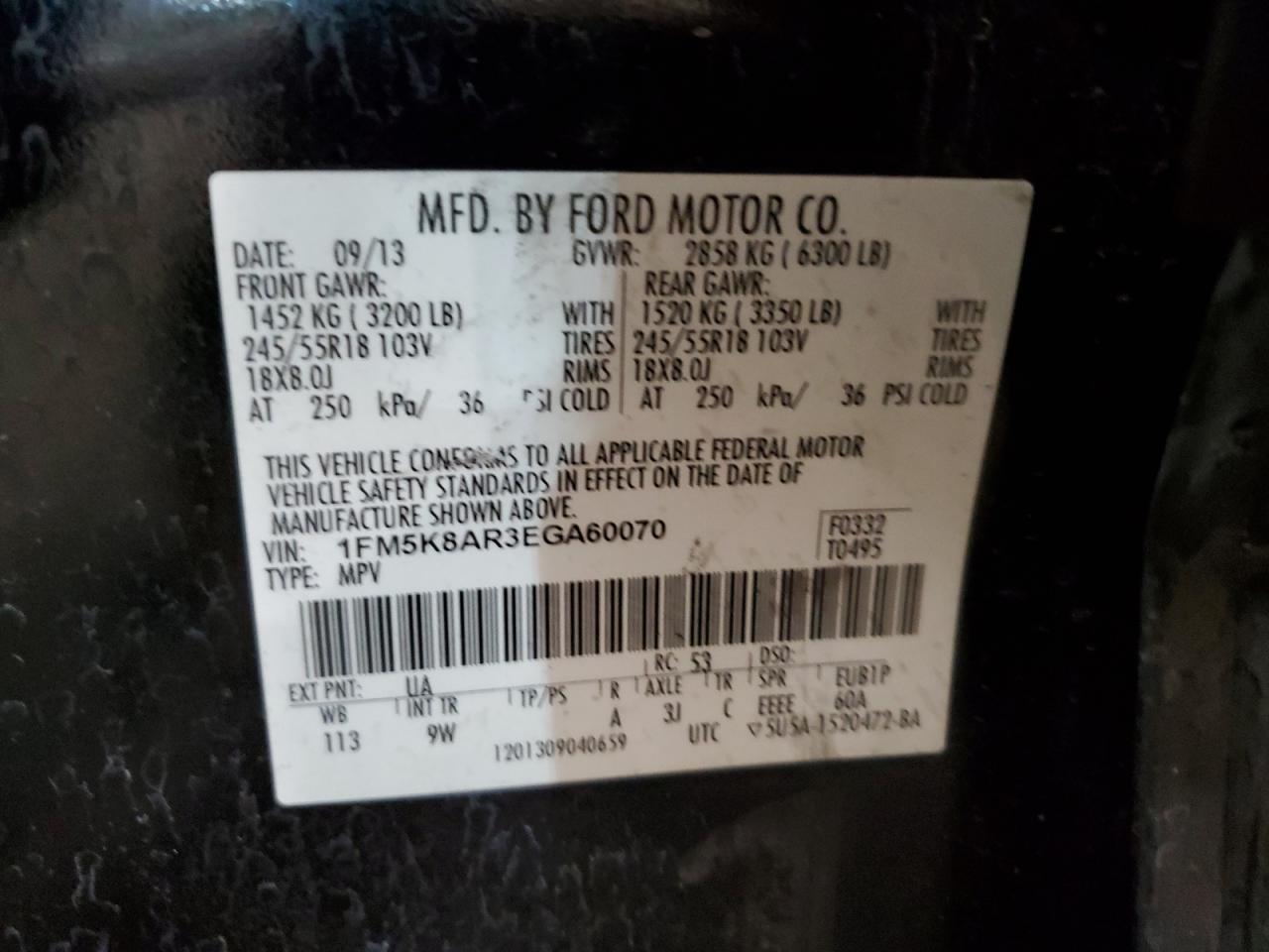 2014 Ford Explorer Police Interceptor VIN: 1FM5K8AR3EGA60070 Lot: 64376213