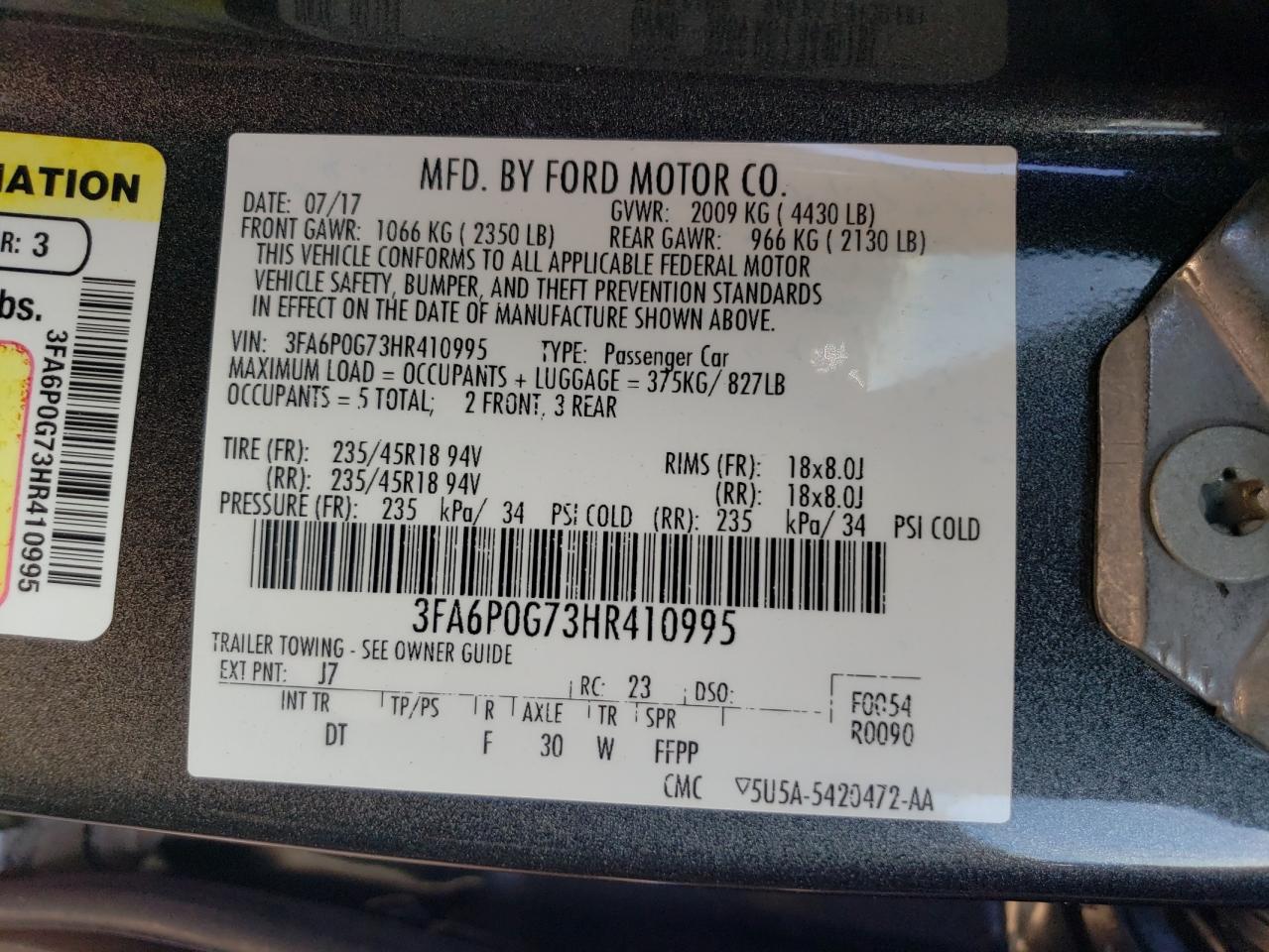 3FA6P0G73HR410995 2017 Ford Fusion S