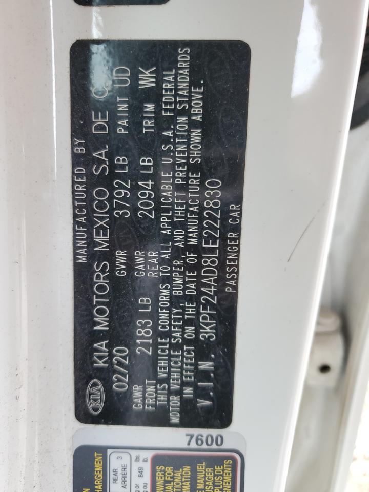 2020 Kia Forte Fe VIN: 3KPF24AD8LE222830 Lot: 62082883
