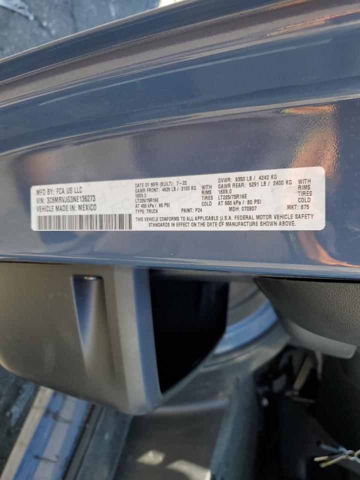 2022 Ram Promaster 3500 3500 High VIN: 3C6MRVJG3NE136273 Lot: 70210964