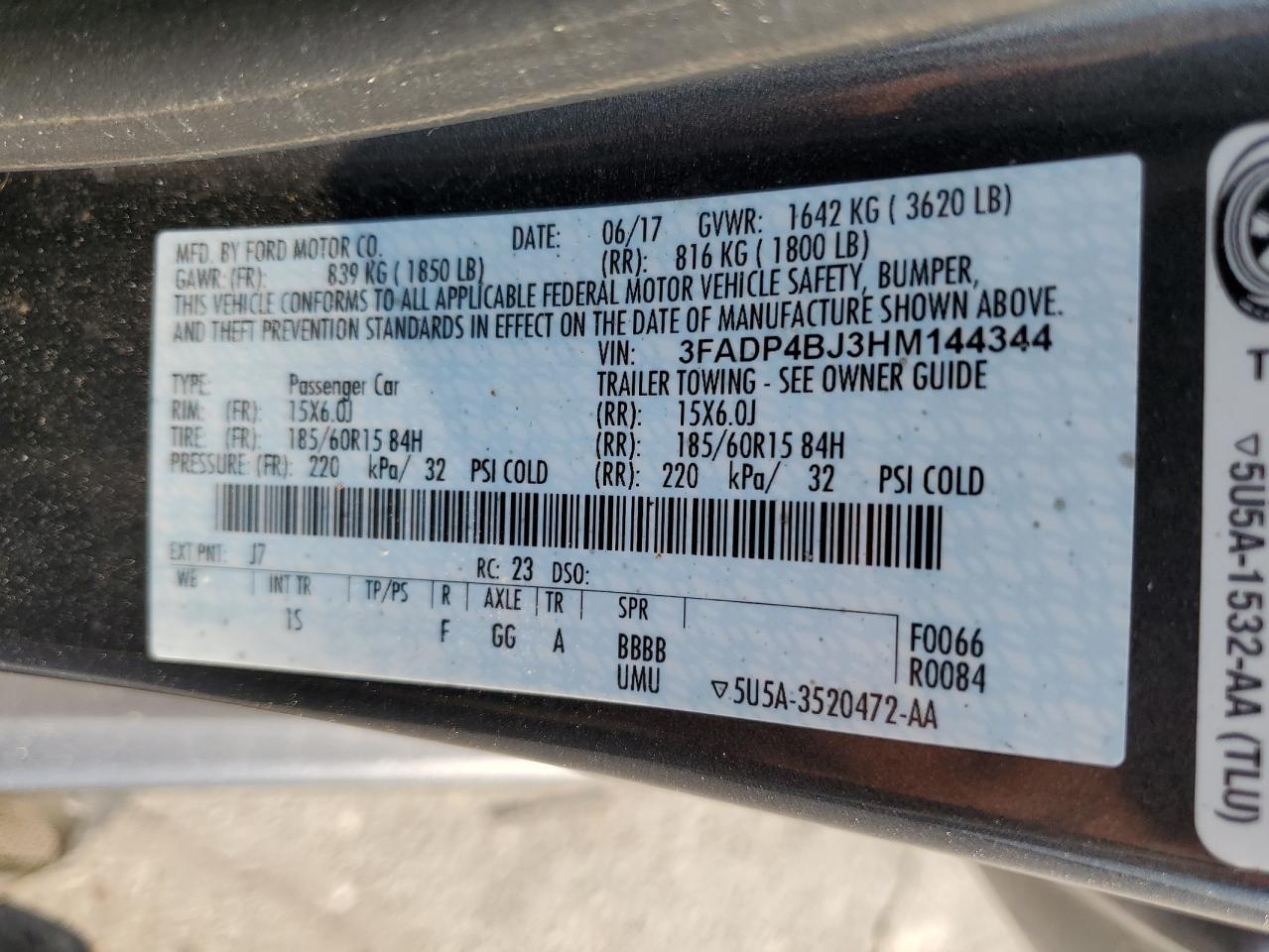 2017 Ford Fiesta Se VIN: 3FADP4BJ3HM144344 Lot: 66991734