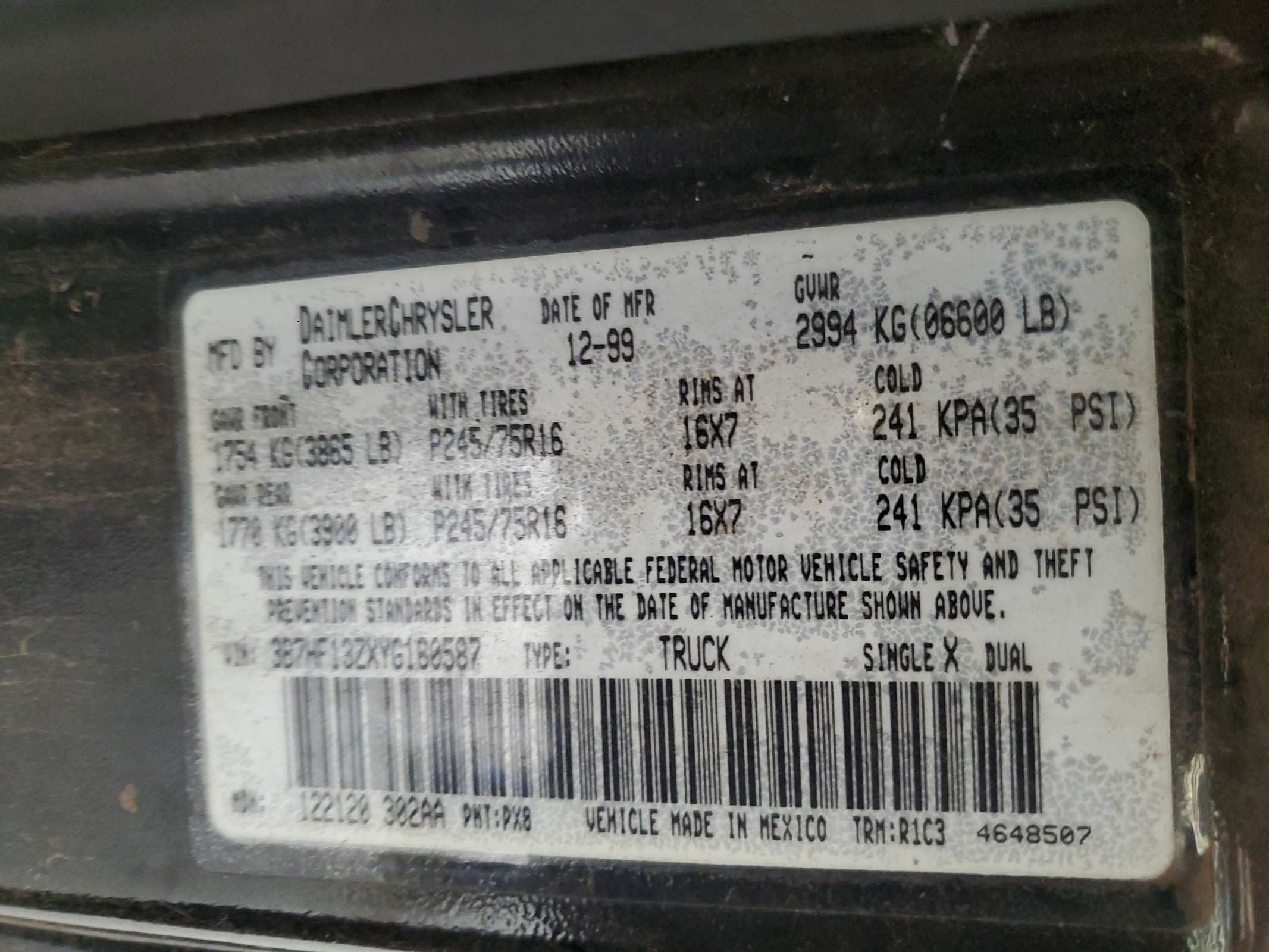 3B7HF13ZXYG160587 2000 Dodge Ram 1500