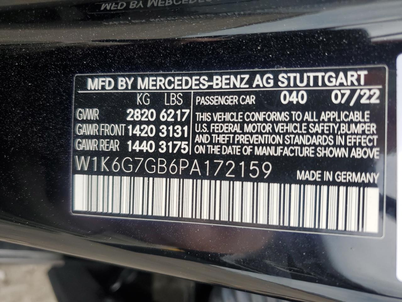 W1K6G7GB6PA172159 2023 Mercedes-Benz S 580 4Matic