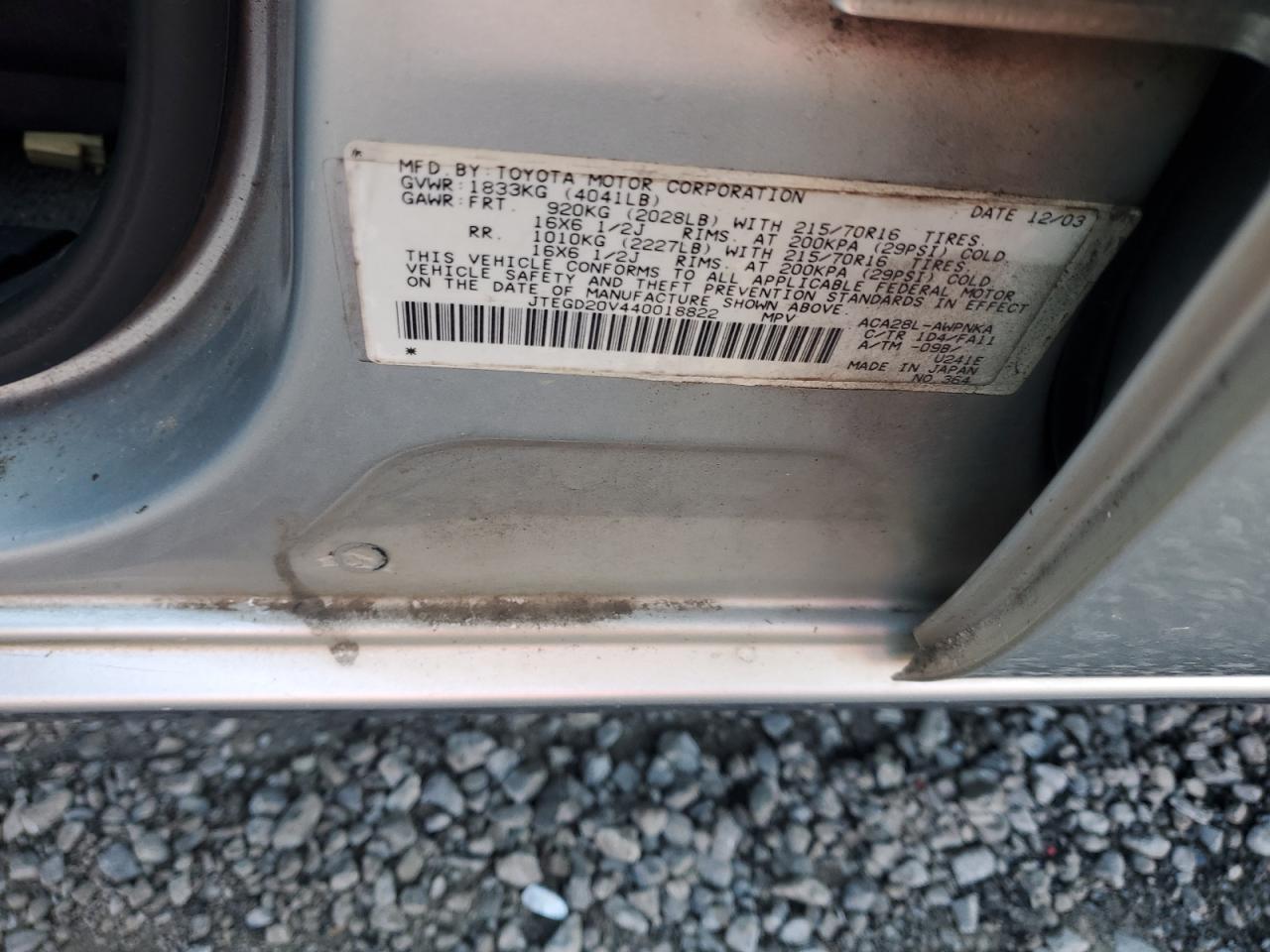 2004 Toyota Rav4 VIN: JTEGD20V440018822 Lot: 68565534