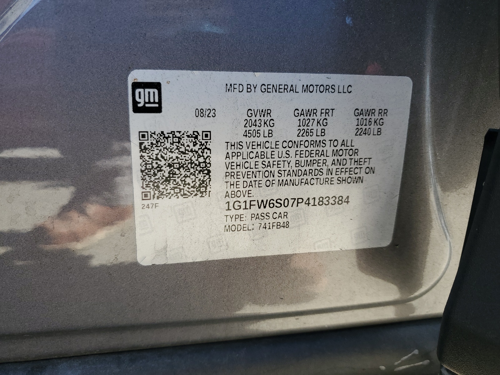 1G1FW6S07P4183384 2023 Chevrolet Bolt Ev 1Lt