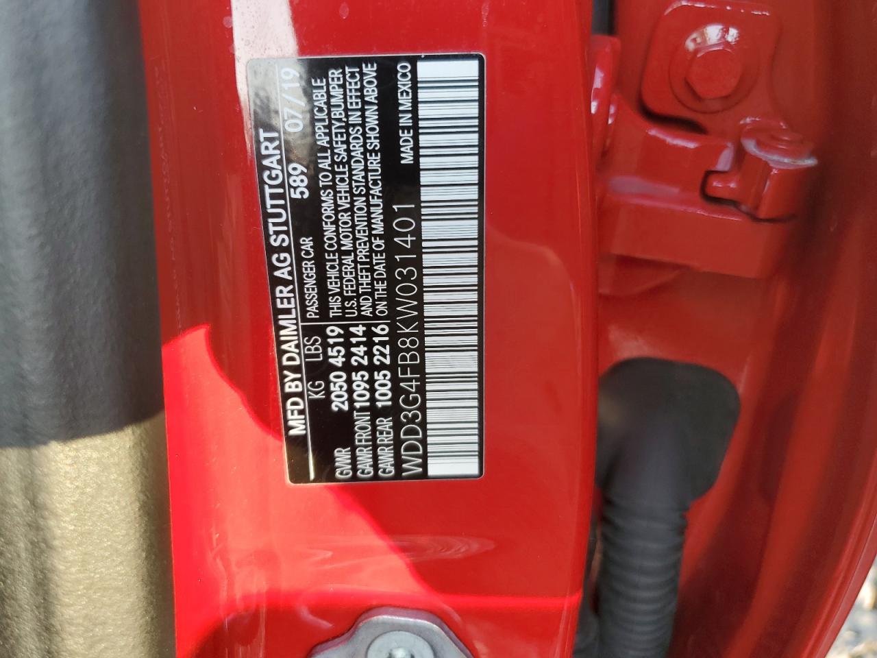 2019 Mercedes-Benz A 220 4Matic VIN: WDD3G4FB8KW031401 Lot: 65522314