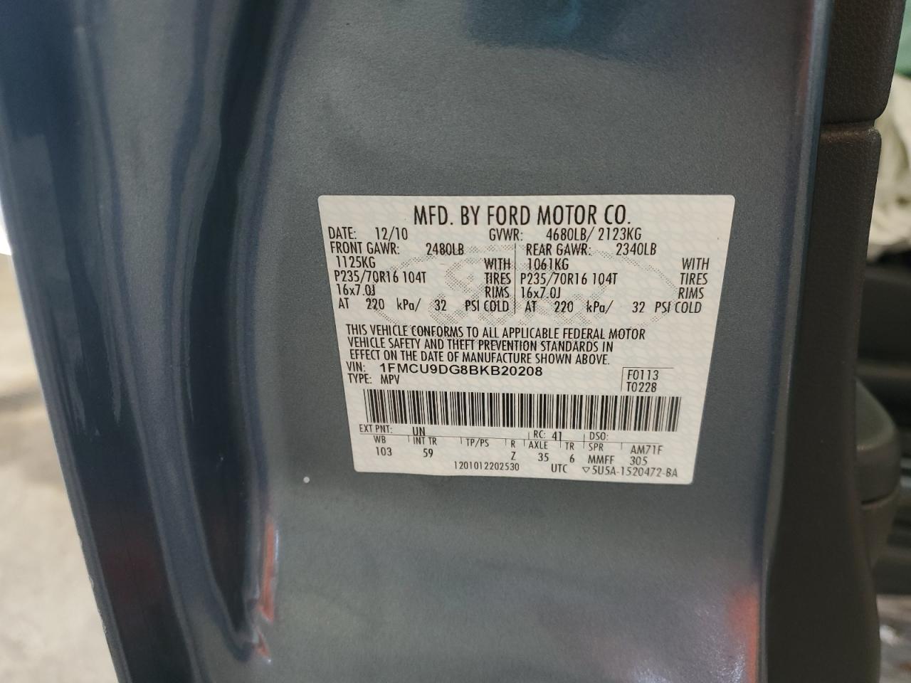 2011 Ford Escape Xlt VIN: 1FMCU9DG8BKB20208 Lot: 67915954