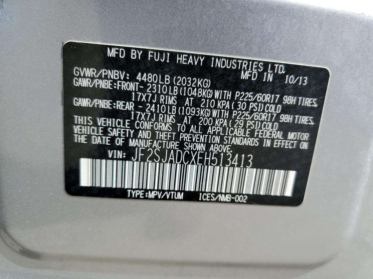 2014 Subaru Forester 2.5I Premium VIN: JF2SJADCXEH513413 Lot: 67562454