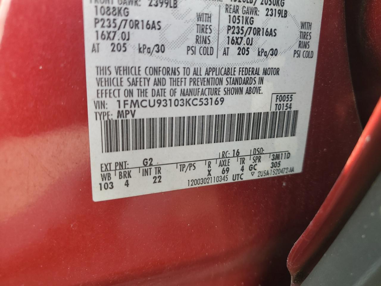 2003 Ford Escape Xlt VIN: 1FMCU93103KC53169 Lot: 66030244