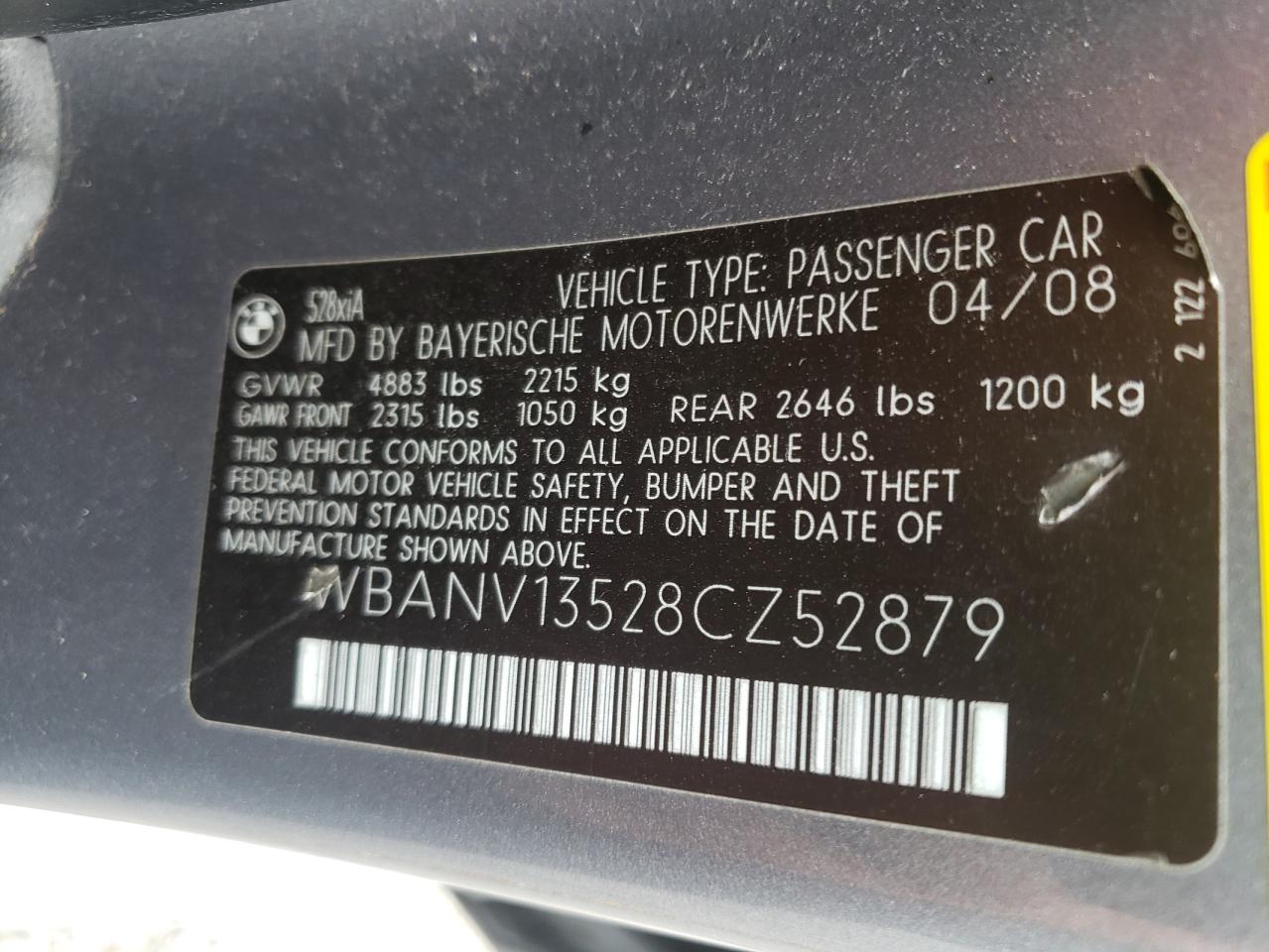 WBANV13528CZ52879 2008 BMW 528 Xi