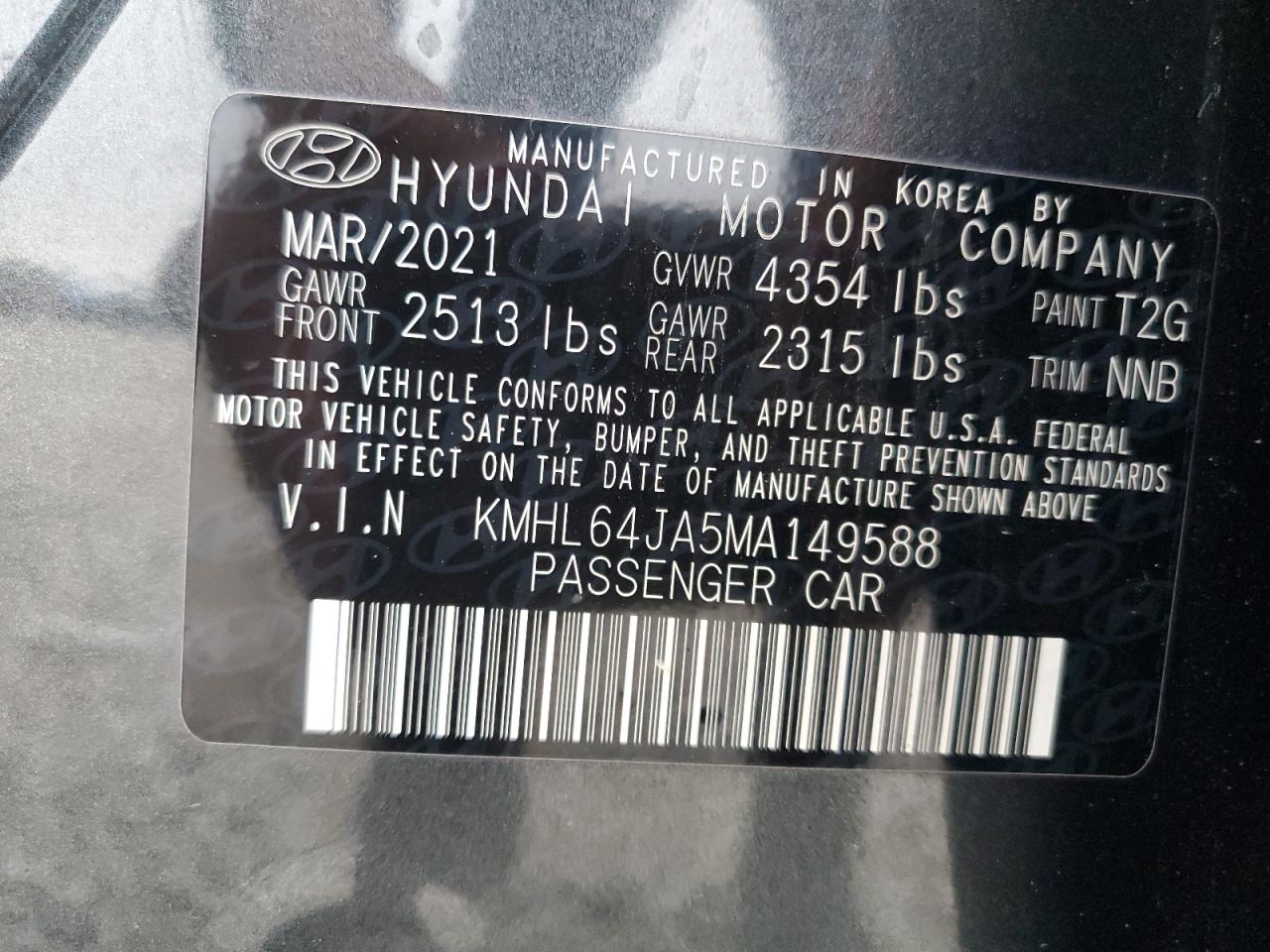 2021 Hyundai Sonata Sel VIN: KMHL64JA5MA149588 Lot: 69311594