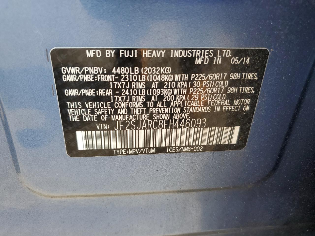 2015 Subaru Forester 2.5I Limited VIN: JF2SJARC8FH446093 Lot: 65154414