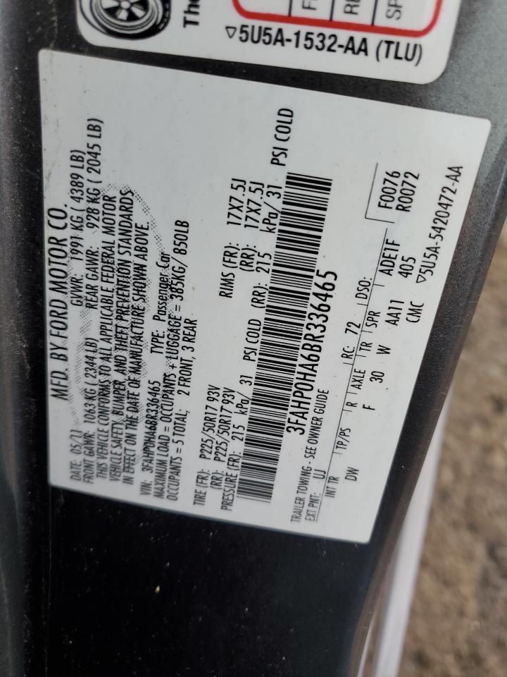 2011 Ford Fusion Se VIN: 3FAHP0HA6BR336465 Lot: 65225184