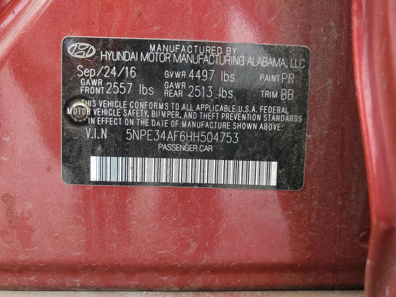 2017 Hyundai Sonata Sport VIN: 5NPE34AF6HH504753 Lot: 65590614