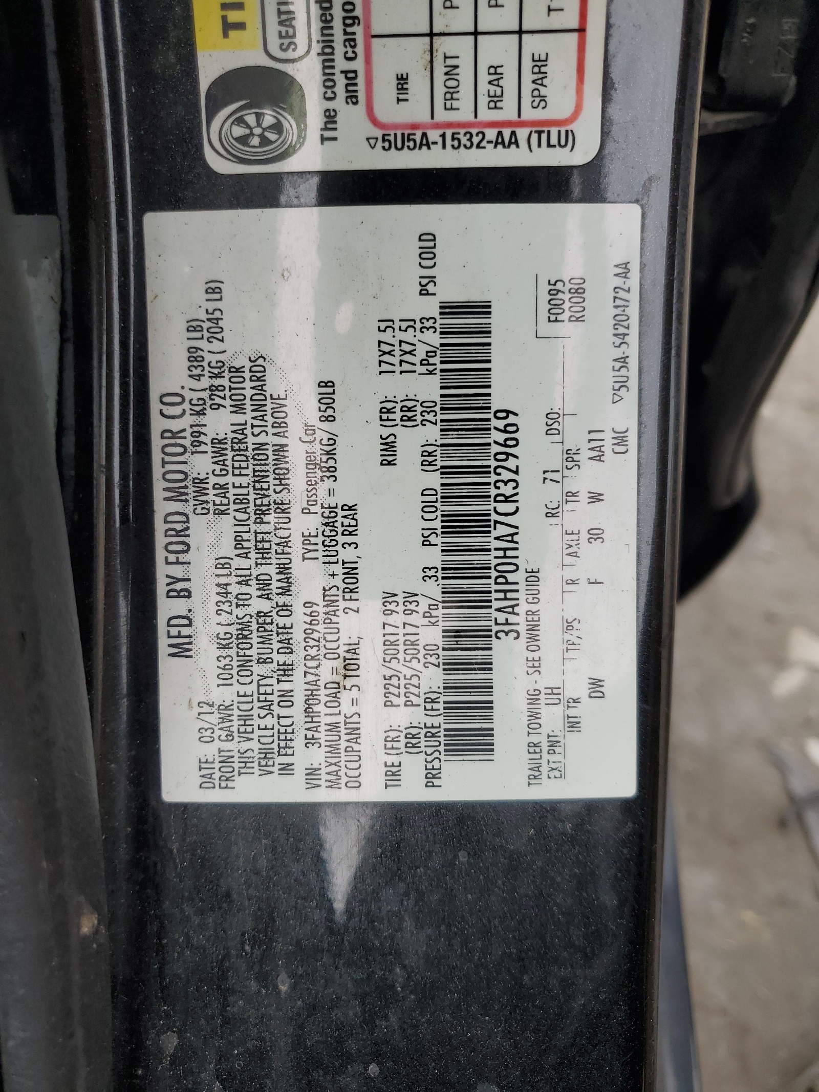 3FAHP0HA7CR329669 2012 Ford Fusion Se