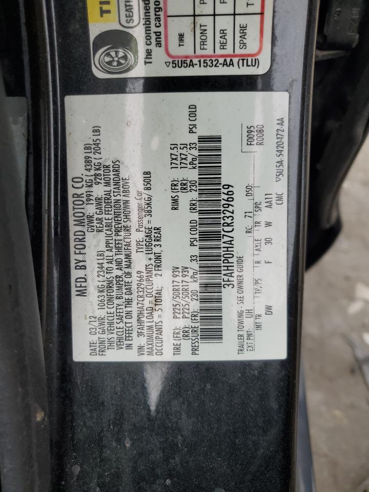 2012 Ford Fusion Se VIN: 3FAHP0HA7CR329669 Lot: 67269404