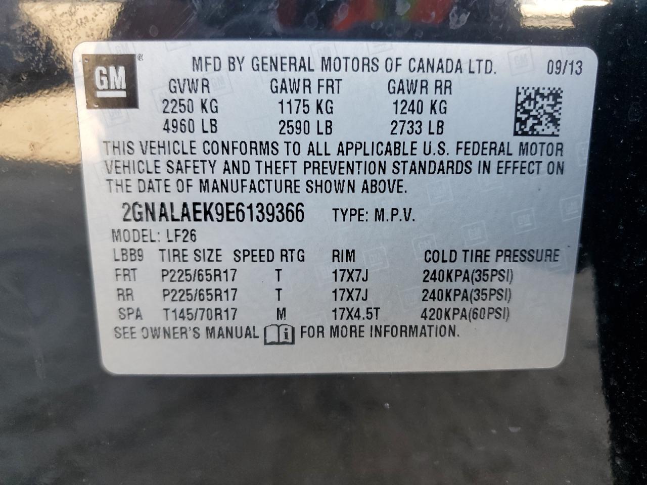 2GNALAEK9E6139366 2014 Chevrolet Equinox Ls