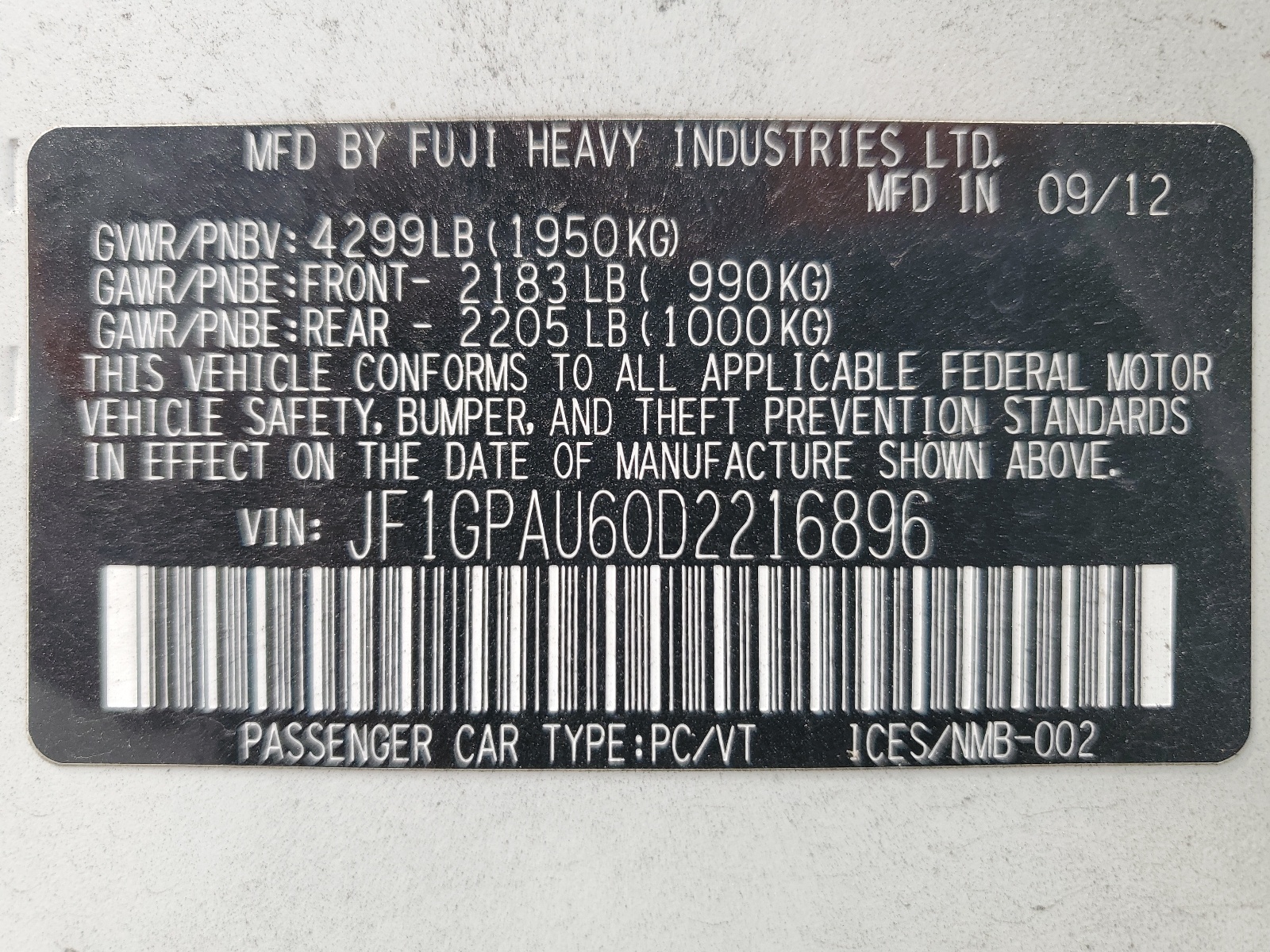 JF1GPAU60D2216896 2013 Subaru Impreza Sport Limited