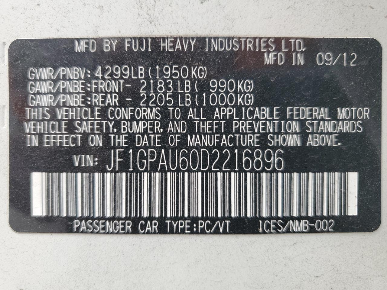 2013 Subaru Impreza Sport Limited VIN: JF1GPAU60D2216896 Lot: 65855134