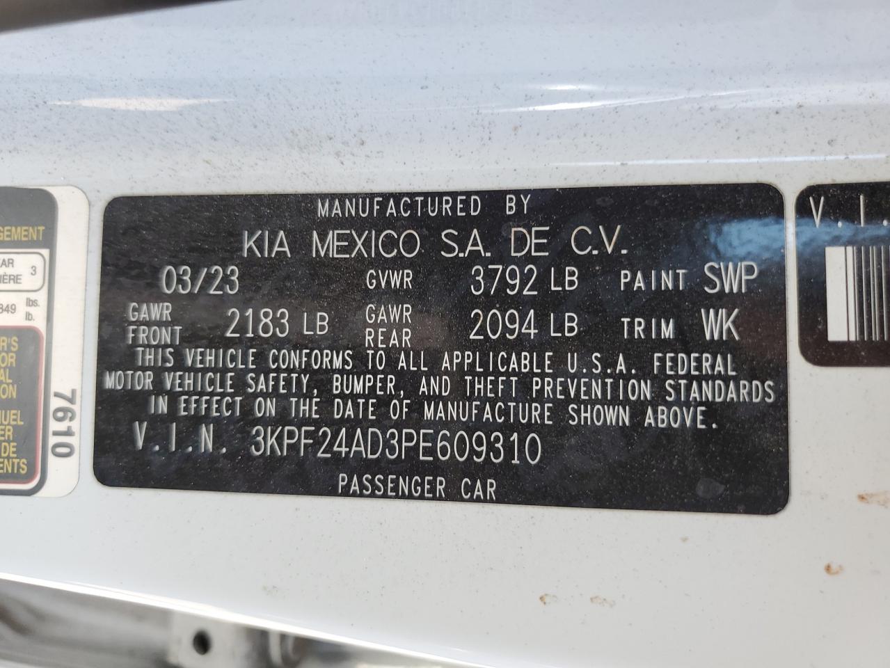 3KPF24AD3PE609310 2023 KIA FORTE - Image 12