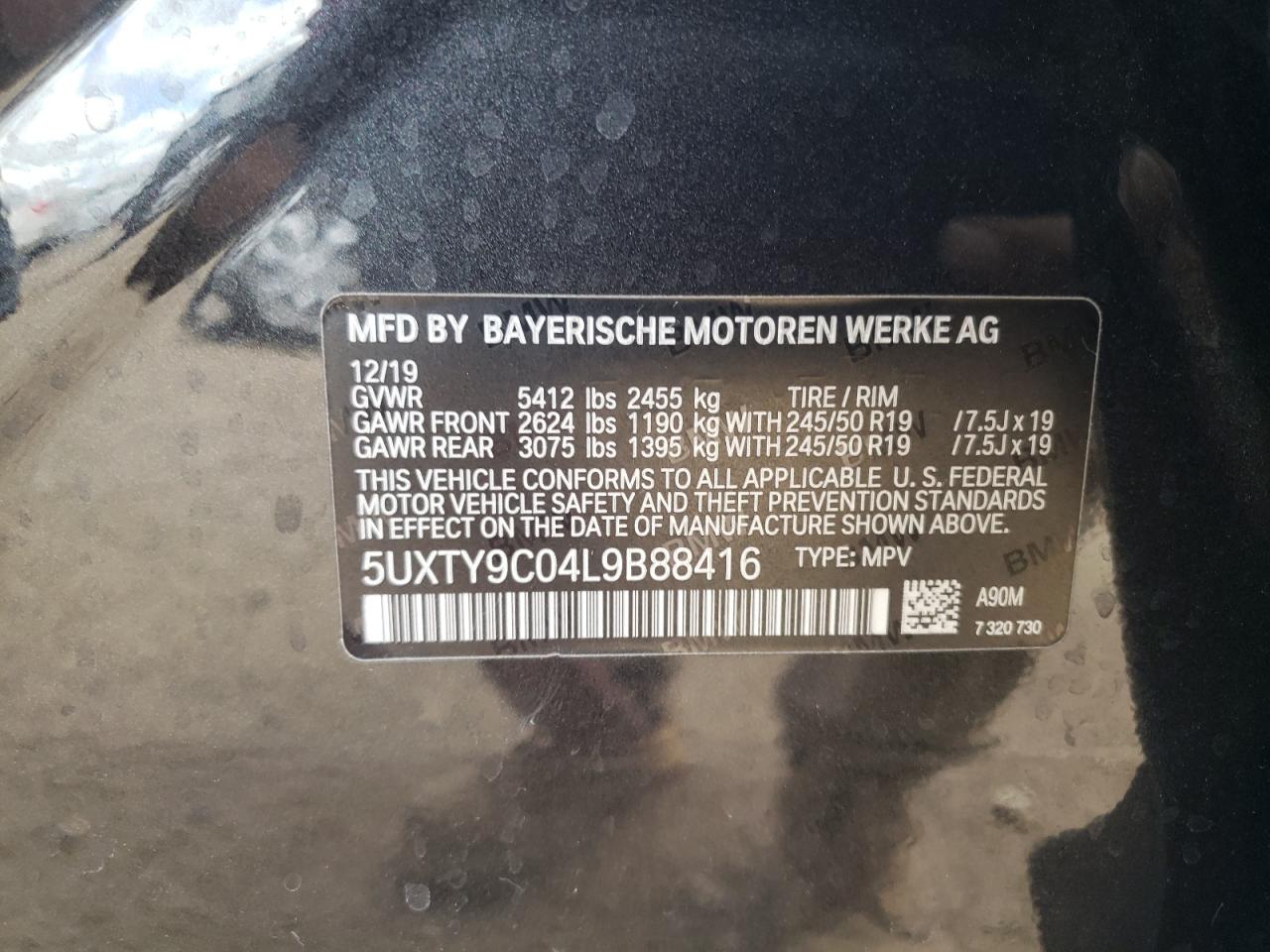 5UXTY9C04L9B88416 2020 BMW X3 xDrivem40I