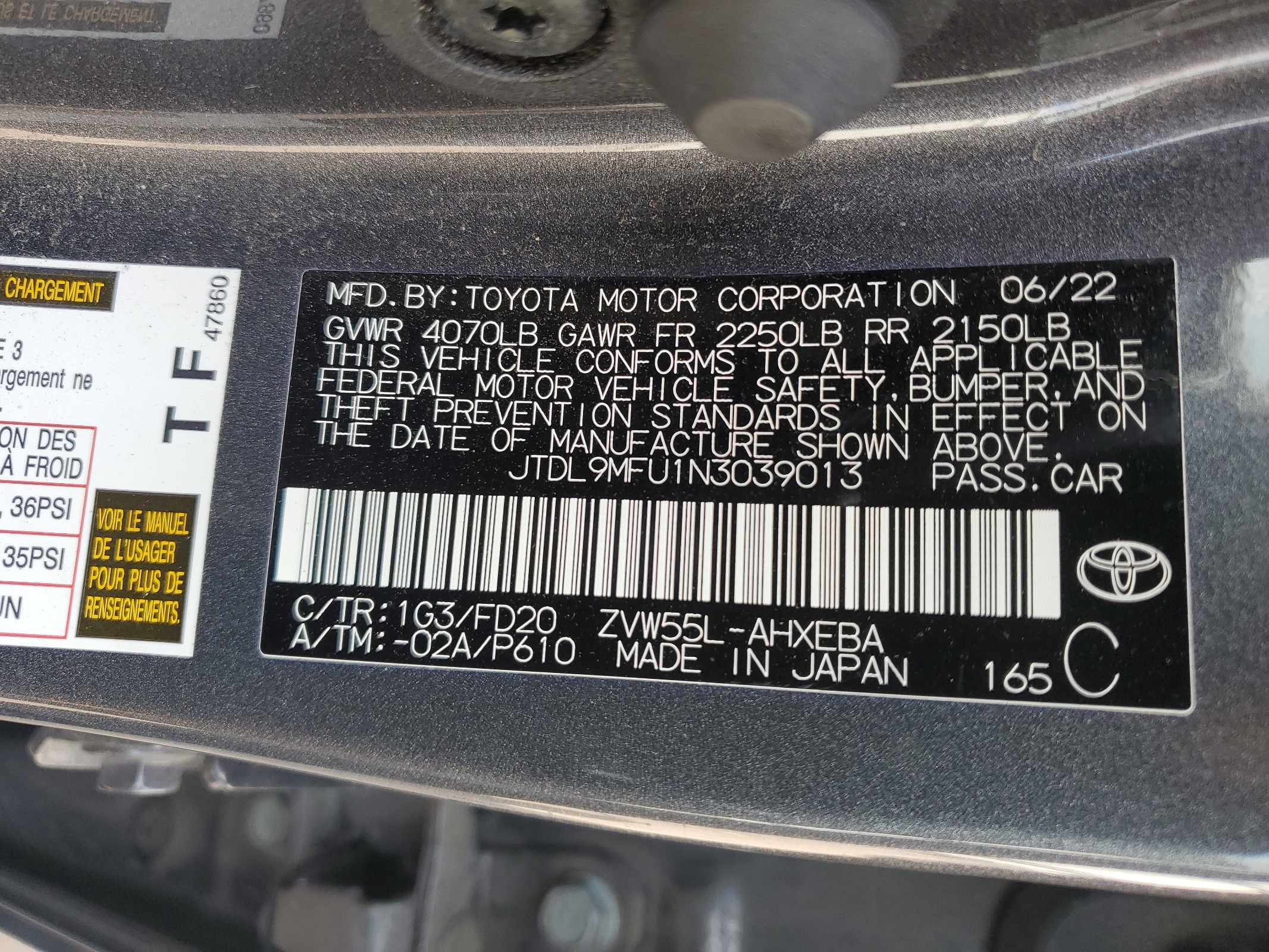 JTDL9MFU1N3039013 2022 Toyota Prius Le