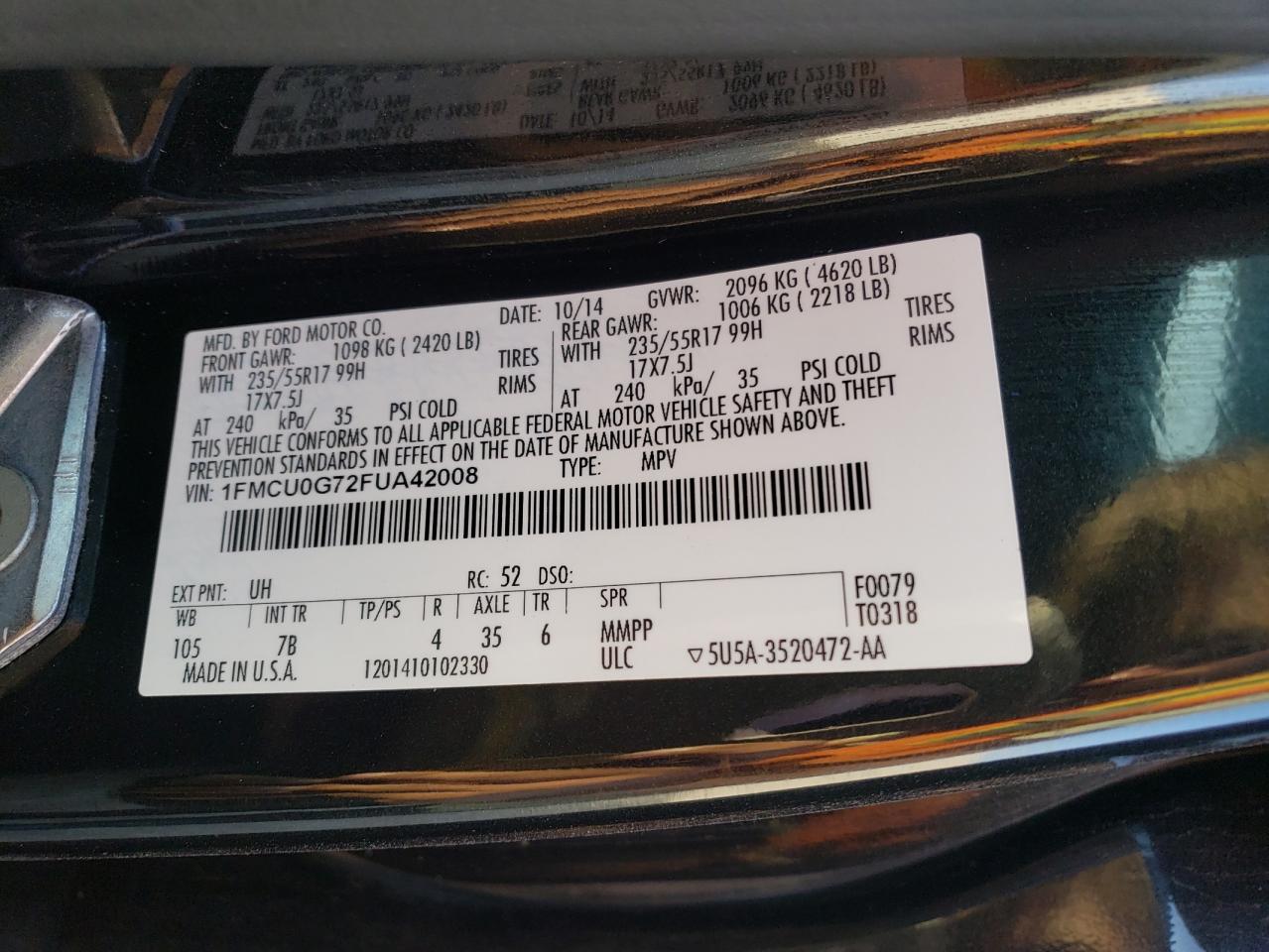 2015 Ford Escape Se VIN: 1FMCU0G72FUA42008 Lot: 67549674