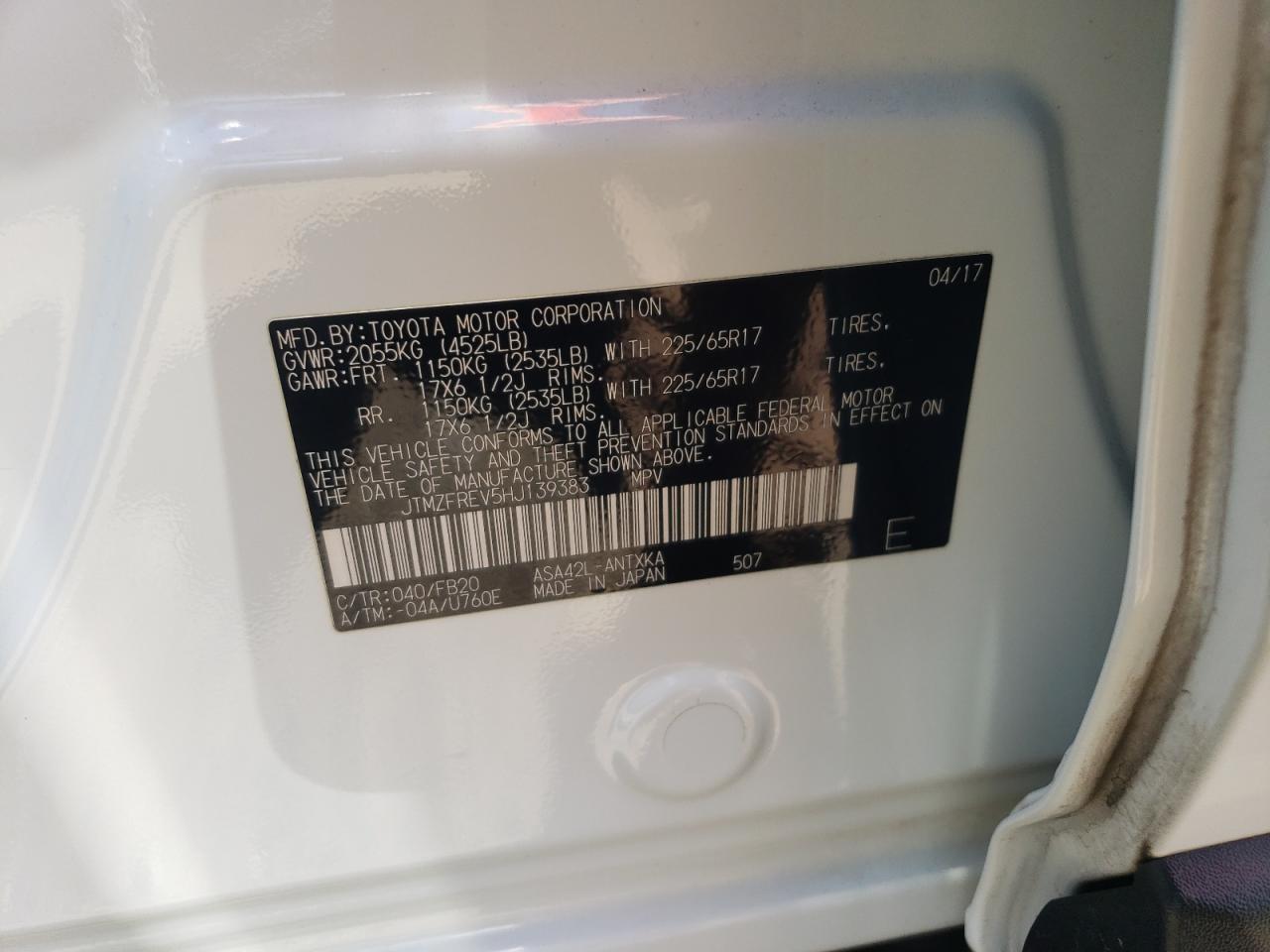 2017 Toyota Rav4 Le VIN: JTMZFREV5HJ139383 Lot: 65670624