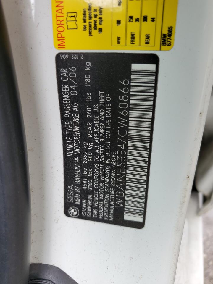 2007 BMW 525 I VIN: WBANE53547CW60866 Lot: 66529474