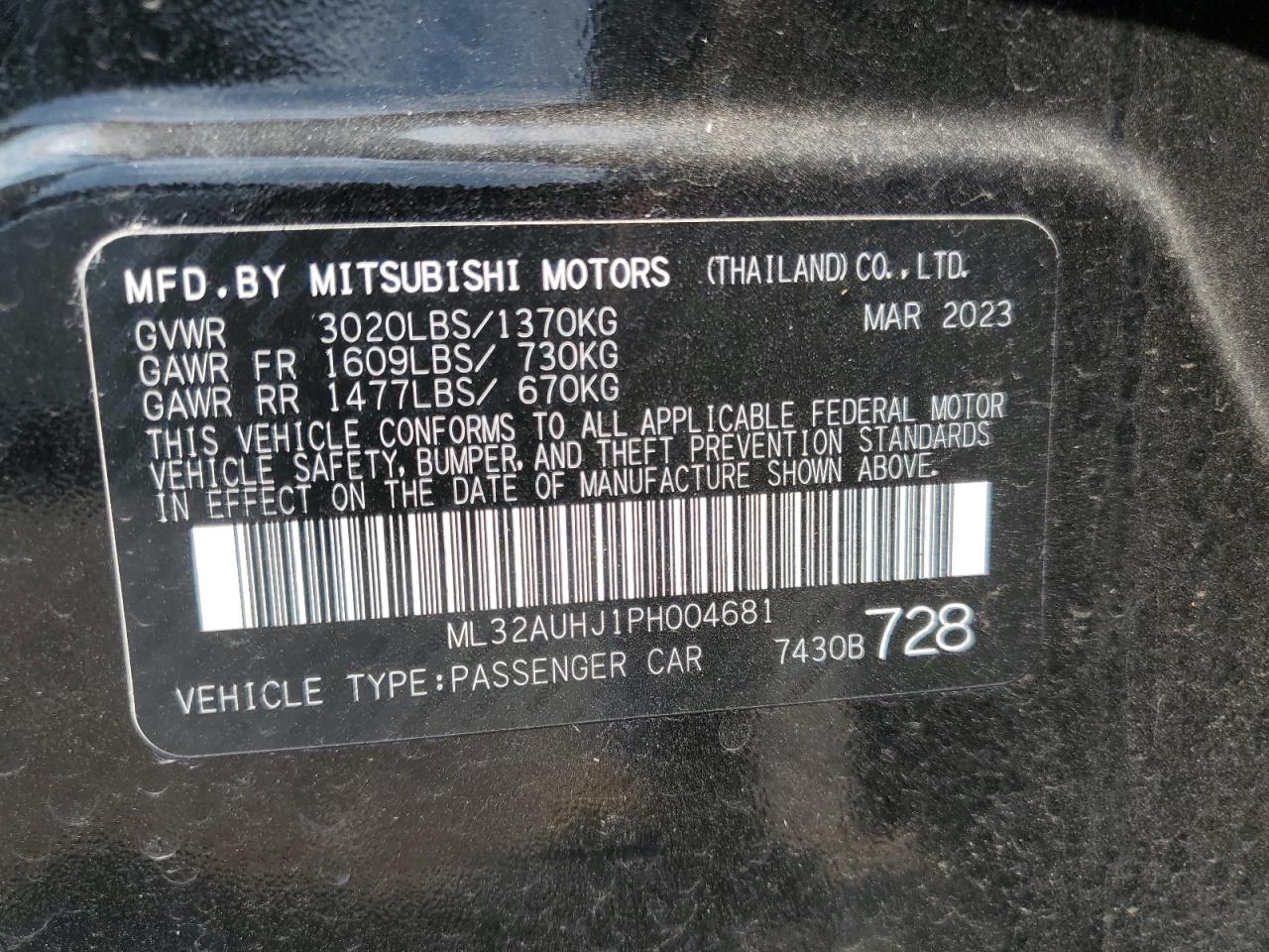 ML32AUHJ1PH004681 2023 Mitsubishi Mirage Es