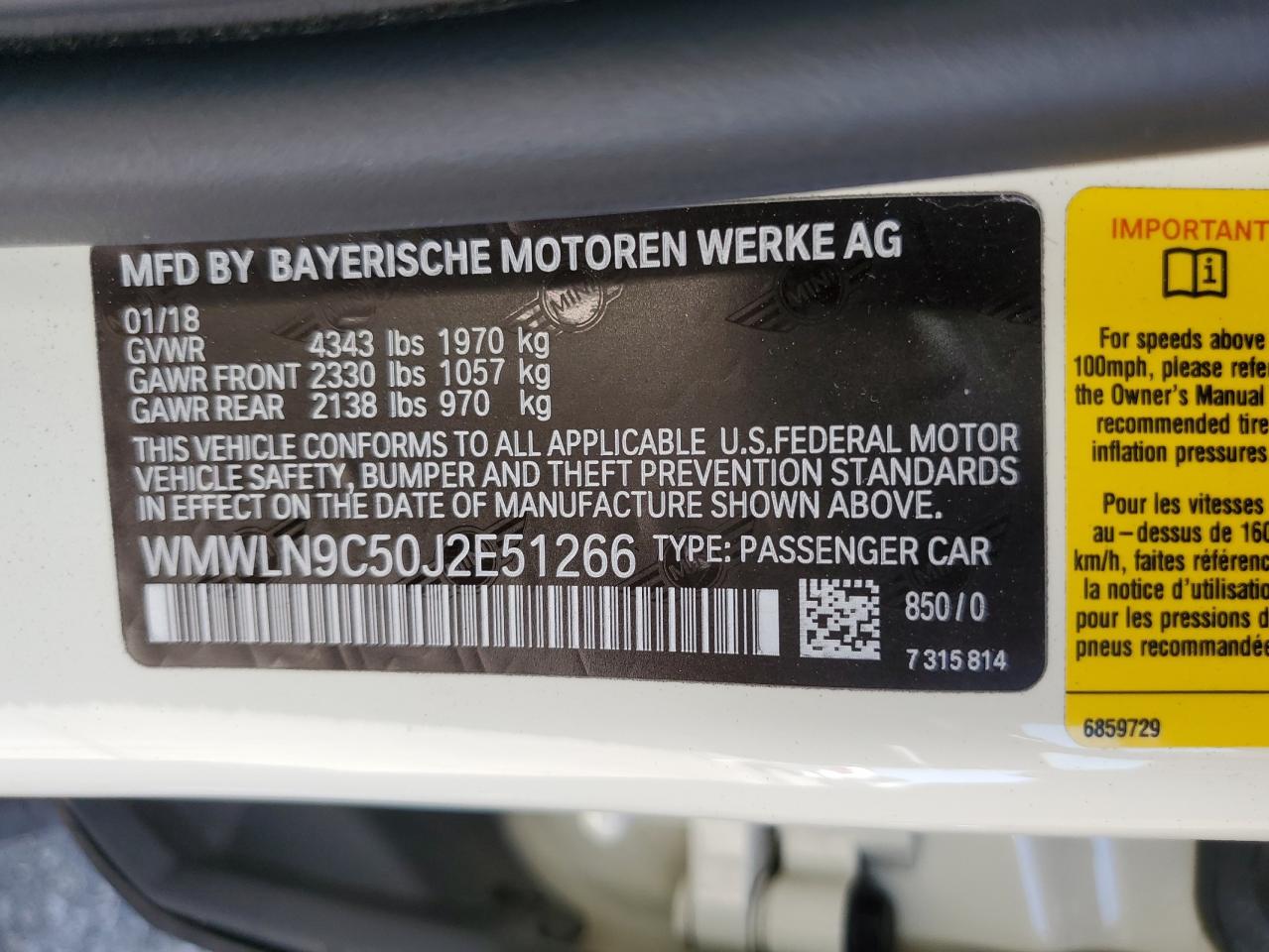 2018 Mini Cooper S Clubman VIN: WMWLN9C50J2E51266 Lot: 65819264