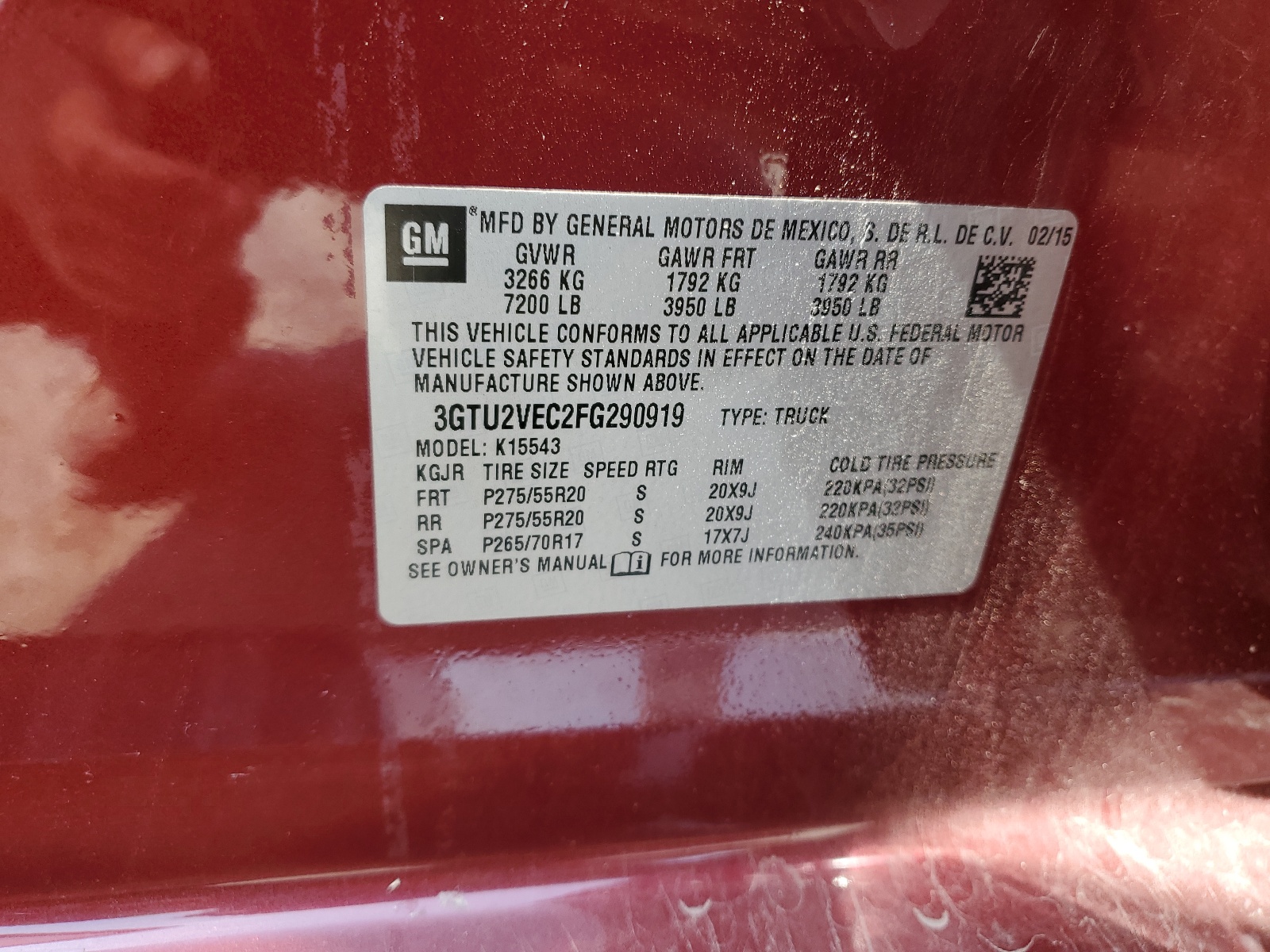 3GTU2VEC2FG290919 2015 GMC Sierra K1500 Slt