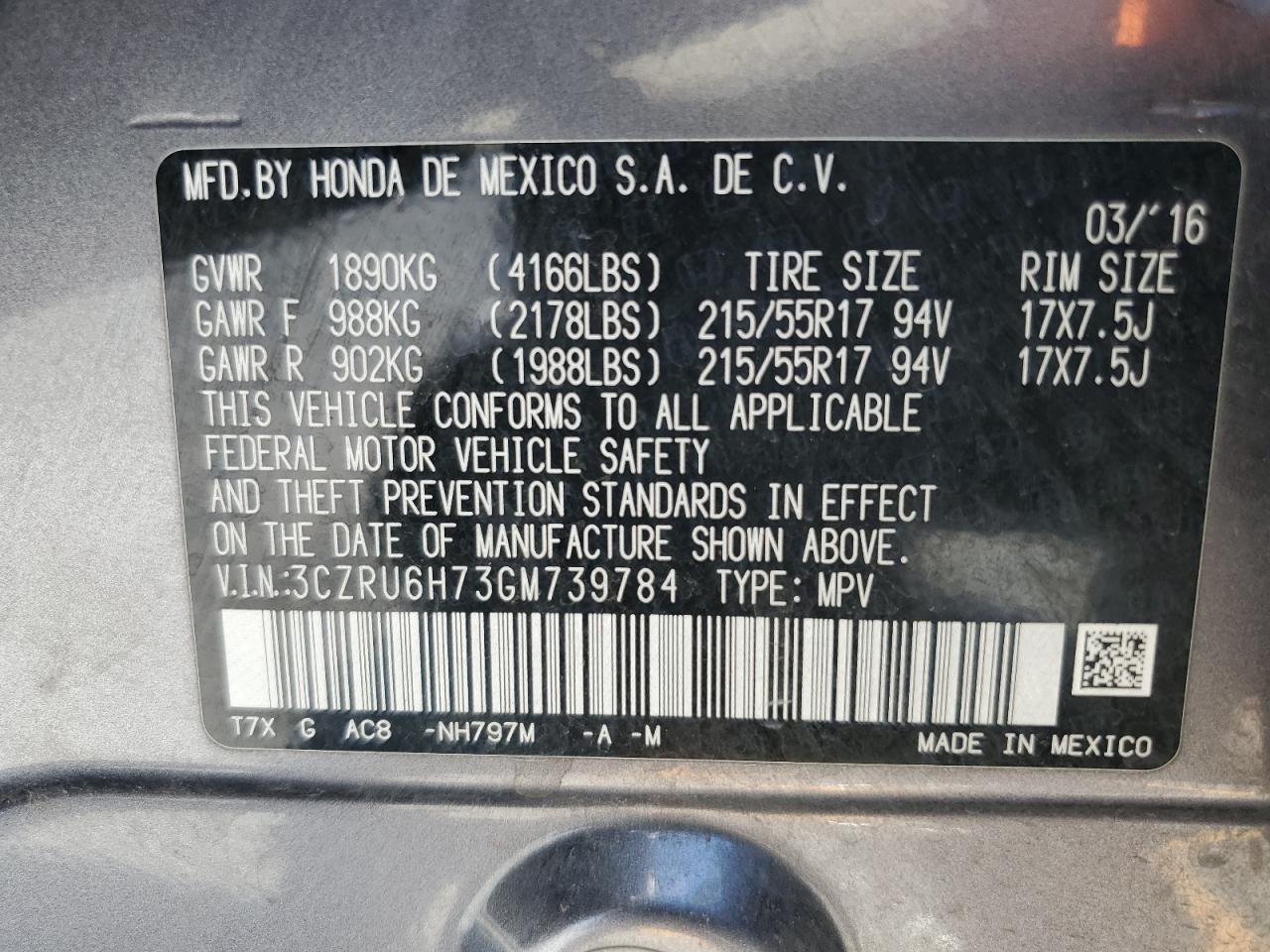 2016 Honda Hr-V Exl VIN: 3CZRU6H73GM739784 Lot: 65841374