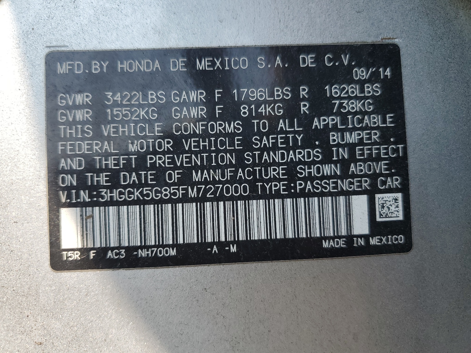 3HGGK5G85FM727000 2015 Honda Fit Ex