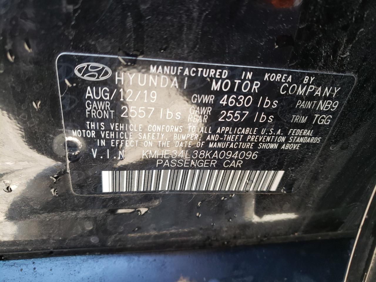 KMHE34L38KA094096 2019 Hyundai Sonata Hybrid