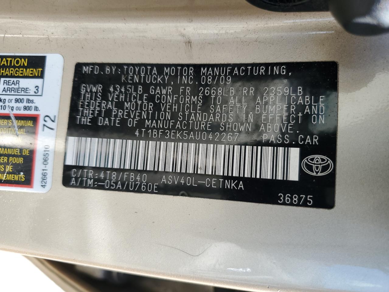 4T1BF3EK5AU042267 2010 Toyota Camry Base