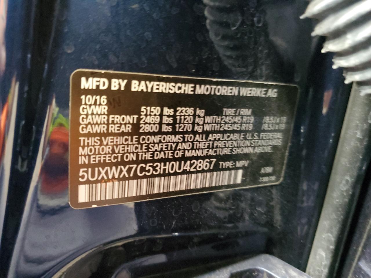 5UXWX7C53H0U42867 2017 BMW X3 xDrive35I