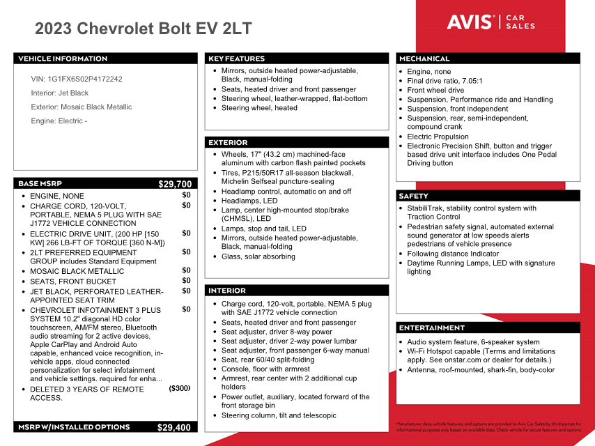 1G1FX6S02P4172242 2023 Chevrolet Bolt Ev 2Lt