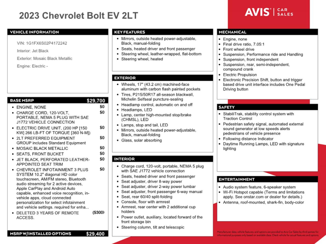 2023 Chevrolet Bolt Ev 2Lt VIN: 1G1FX6S02P4172242 Lot: 66424394