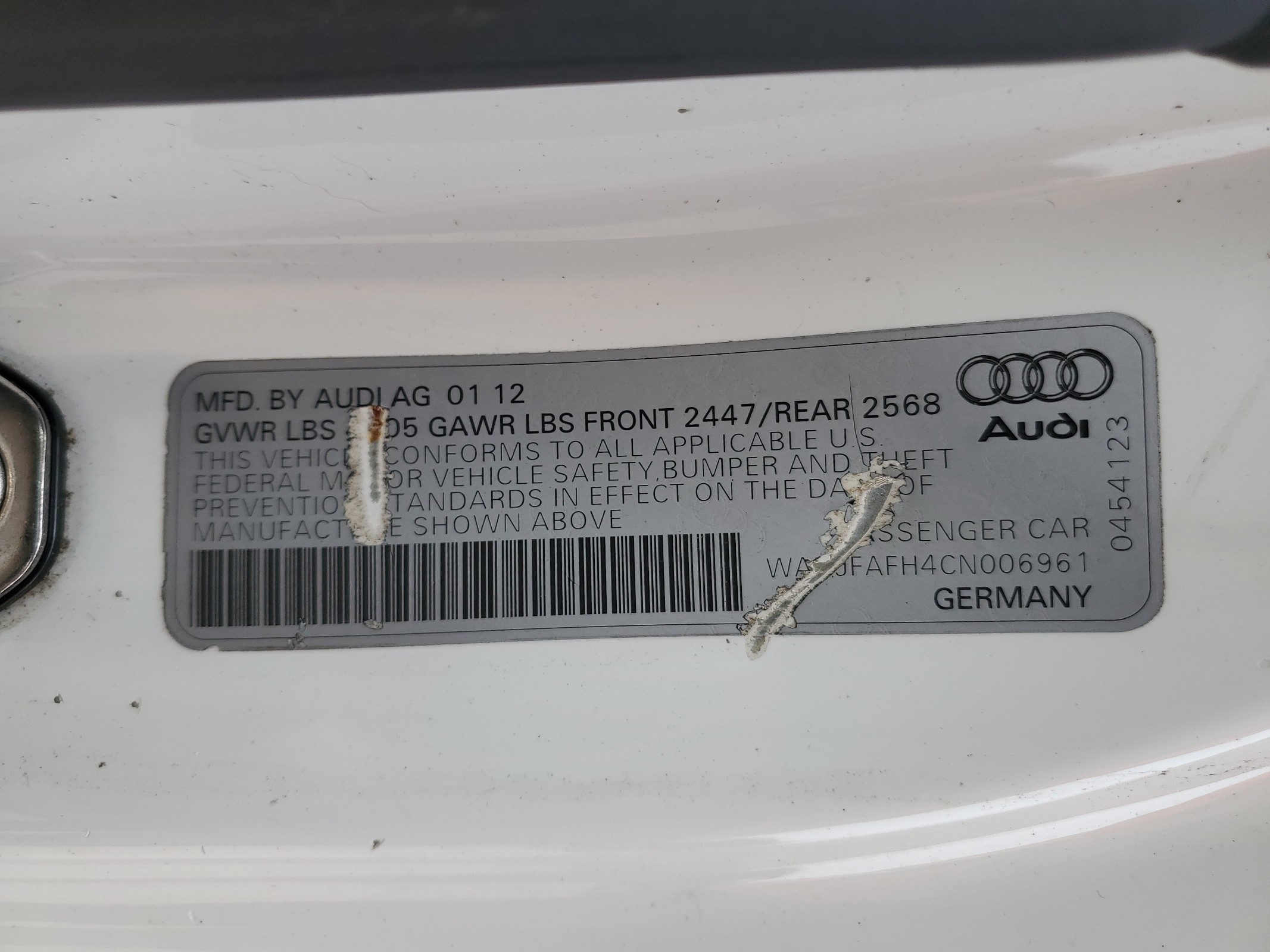 WAUJFAFH4CN006961 2012 Audi A5 Premium Plus