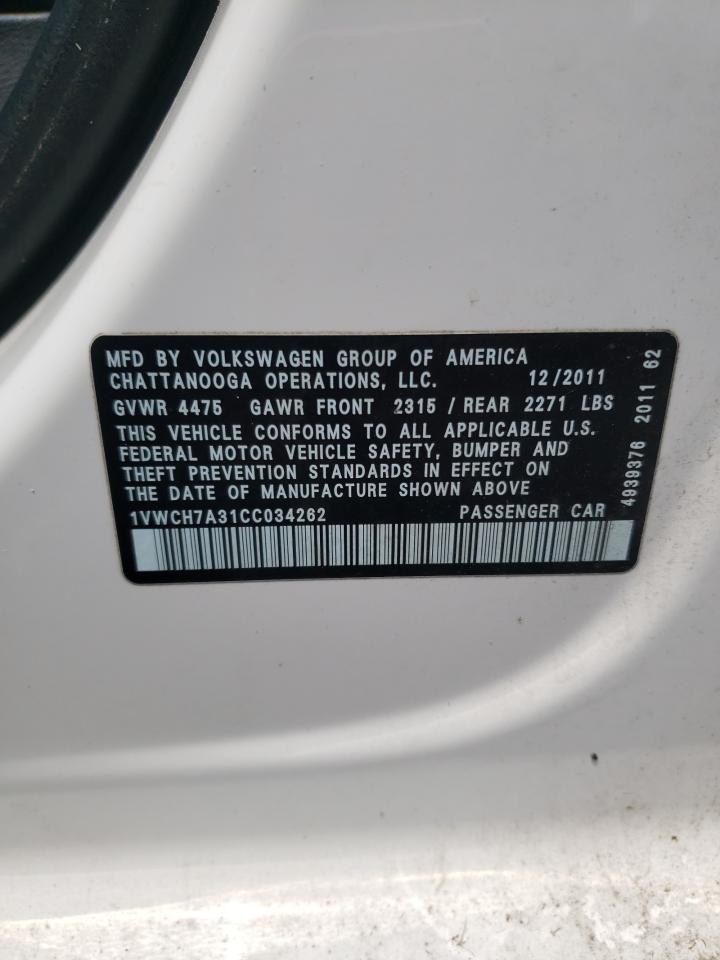 2012 Volkswagen Passat Sel VIN: 1VWCH7A31CC034262 Lot: 66499244