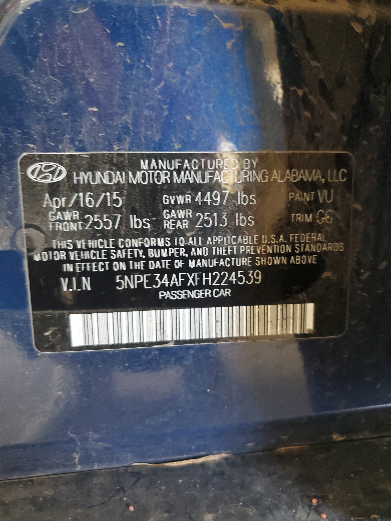 5NPE34AFXFH224539 2015 Hyundai Sonata Sport