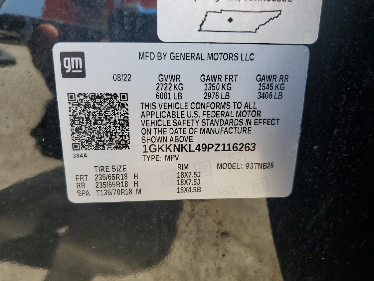 1GKKNKL49PZ116263 2023 GMC Acadia Sle