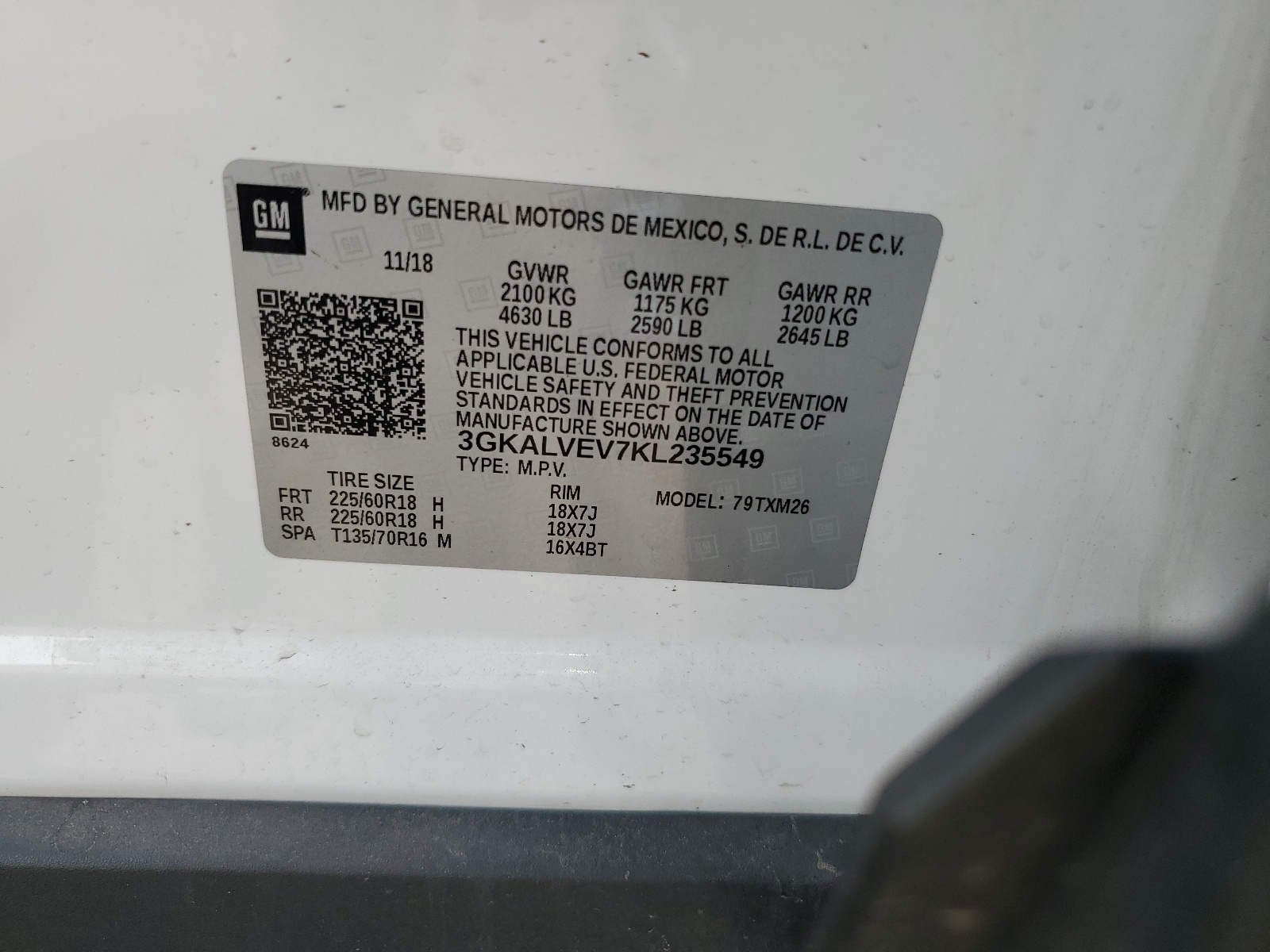 3GKALVEV7KL235549 2019 GMC Terrain Slt