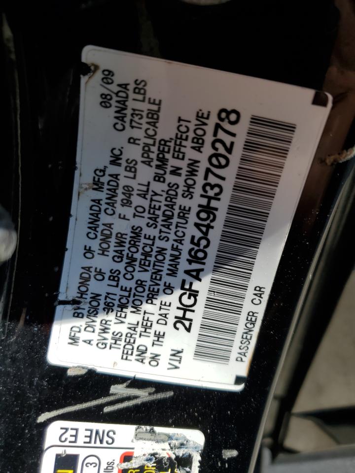 2009 Honda Civic Lx VIN: 2HGFA16549H370278 Lot: 67684484